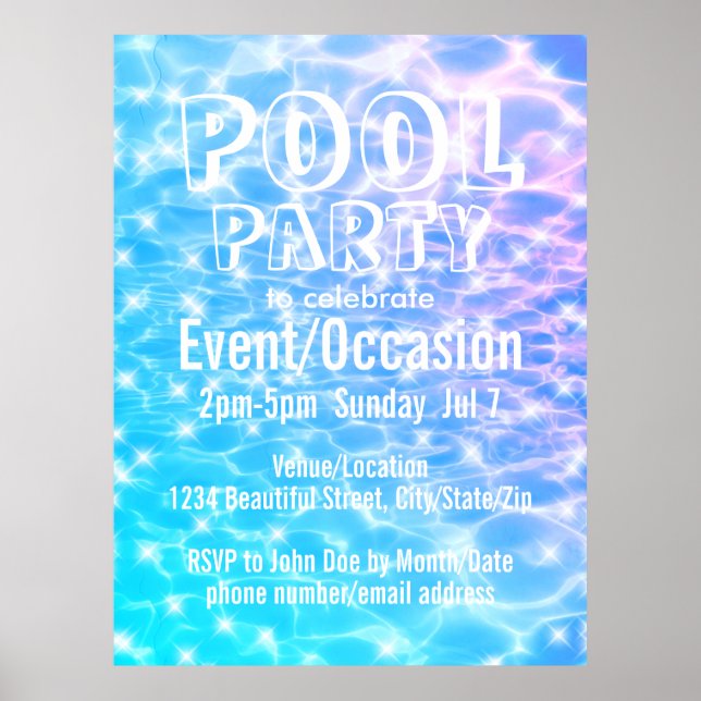 Poolparty Strandfest Sommarfest blå vatten Poster (Framsidan)