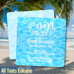 Poolparty Strandfest Sommarfest trendig modern Inbjudningar