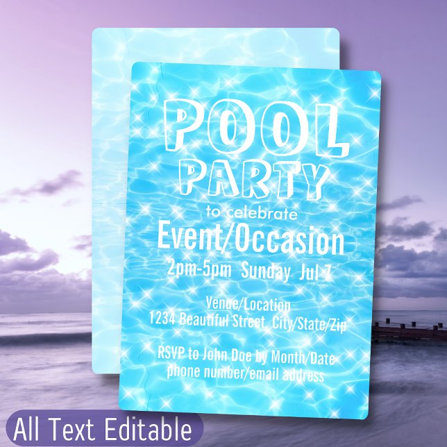 Poolparty strandparty sommarfest modern cool inbjudningar (Skapare uppladdad)