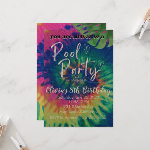 Poolparty Tie Dye Inbjudan Pool Födelsedag