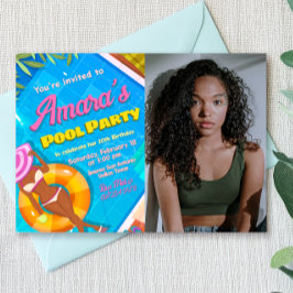 Poolparty - Tjej med foto Inbjudningar