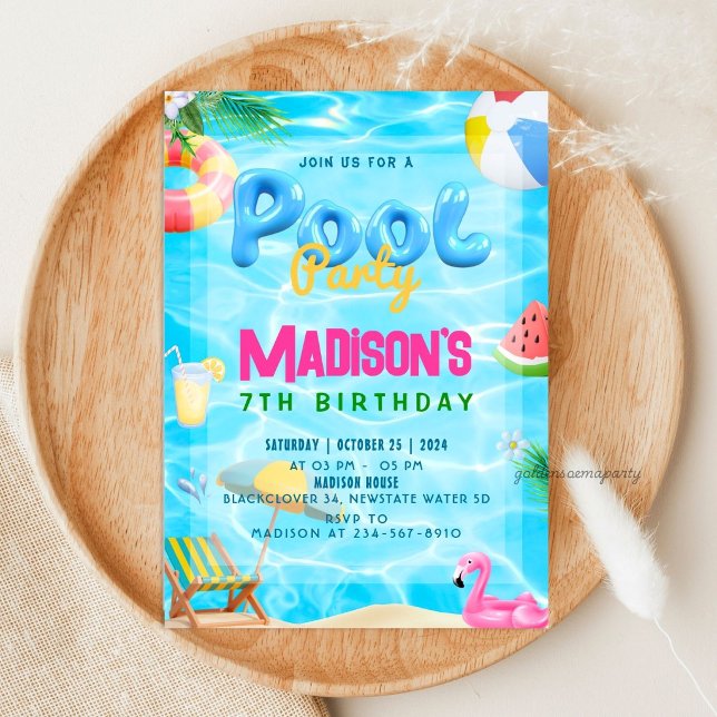 Poolparty Vattensprut Födelsedagsfest Inbjudningar (Pool Party Water Splash Birthday Party Invitation)