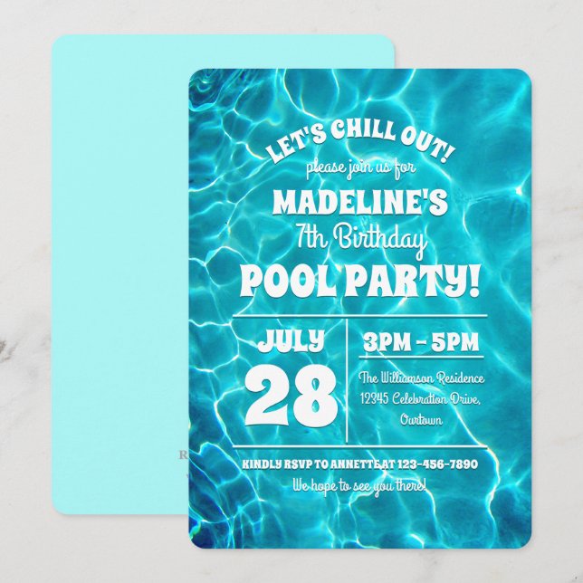 Poolpartyfirande Inbjudan (Fram/baksida)