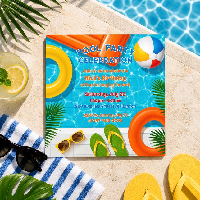 Poolpartyfirande Sommar Födelsedagsinbjudan Inbjudningar (Skapare uppladdad)