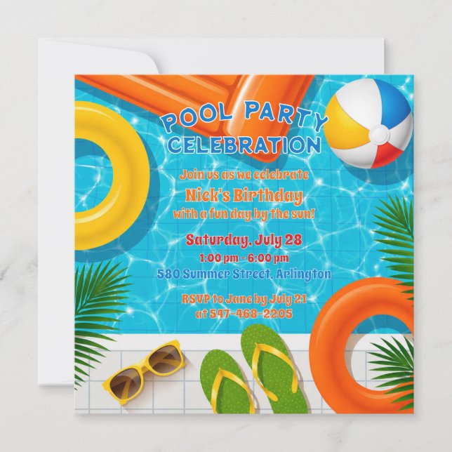 Poolpartyfirande Sommar Födelsedagsinbjudan Inbjudningar (Framsida)