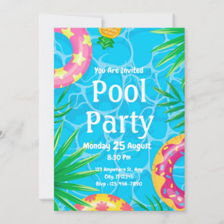 Poolpartyfirande sommarfödelsedagsinbjudan inbjudningar