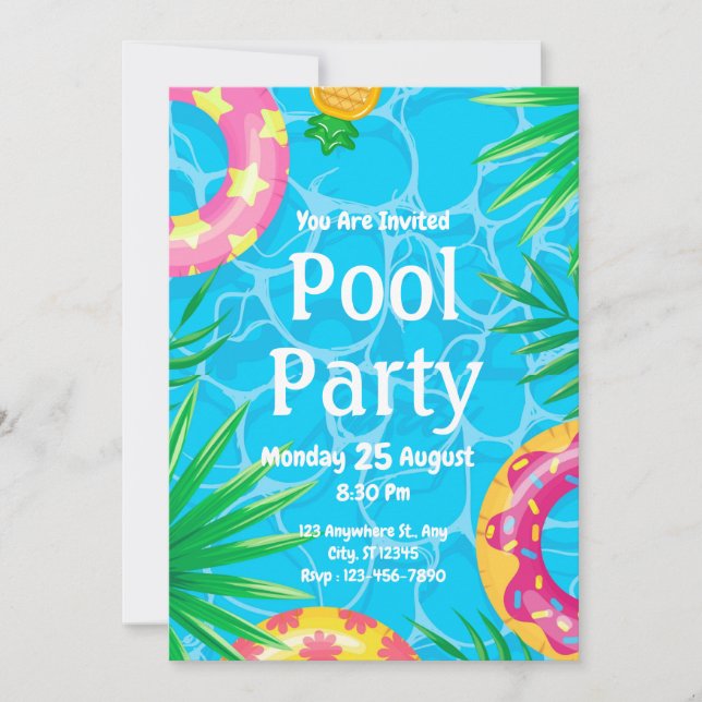 Poolpartyfirande sommarfödelsedagsinbjudan inbjudningar (Framsida)
