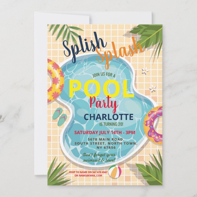 Poolpartyflottörer Sommarfödelsedagsfest Inbjudan (Framsida)