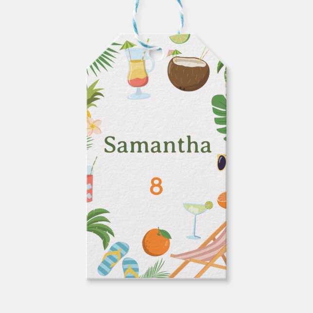 Poolpartypresentkort - Sommar Tropiskt Tema Presentetikett (Framsidan)