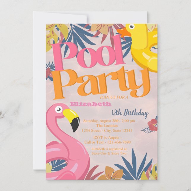 Poolpartytillbehör för coola tropiska blad Födelse Inbjudningar (Framsida)