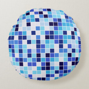 Poolplattor, blå mosaikplattor, geometriskt mönste rund kudde