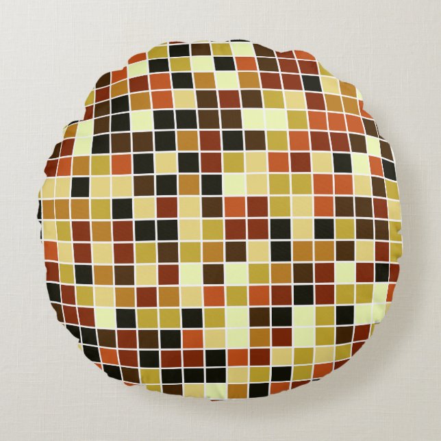Poolplattor, Bruna mosaikplattor, Geometriskt möns Rund Kudde (Framsidan)