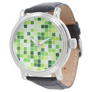 Poolplattor, gröna mosaikplattor, geometriskt möns armbandsur