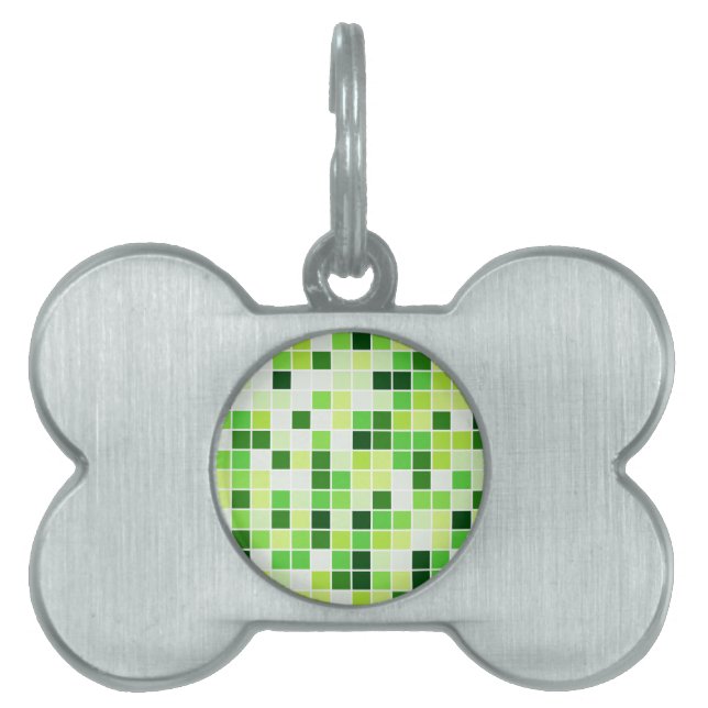 Poolplattor, gröna mosaikplattor, geometriskt möns ID-bricka husdjur (Framsidan)
