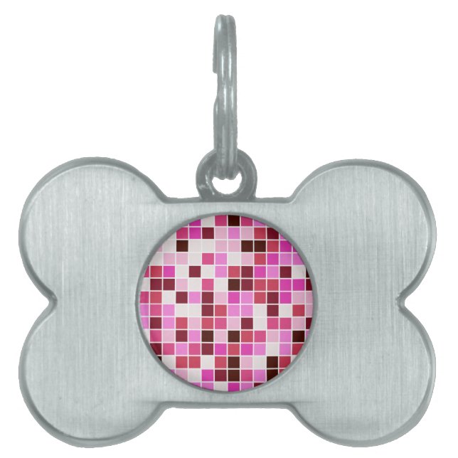 Poolplattor, rosa mosaikplattor, geometriskt mönst ID-bricka husdjur (Framsidan)