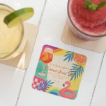 Poolside Helg Social Klubb Bachelorette Underlägg Papper Kvadrat<br><div class="desc">Lägg till en stänk av roligt i firande med dessa tropiska bachelorette underlägg! Dessa kvadratiska pappra underlägg är perfekt för att lägga samman party och helg. De har en kraftig kollage av citrusskivor, handflatan löv, en flamingo-flyt och en spritz-cocktail. Anpassa med bridens namn, plats och datum för en snyggt till...</div>