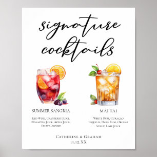 Poolside Namnteckning Cocktails Bröllop Menu Poster