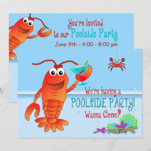 POOLSIDE PARTY INVICATION - Lobster with Drink Inbjudningar