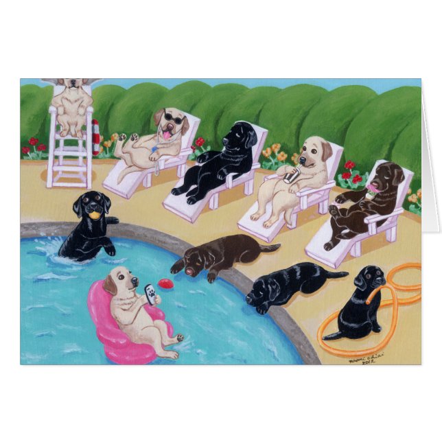 PoolsidepartyLabradors målning Hälsningskort (Framsidan Horizontal)