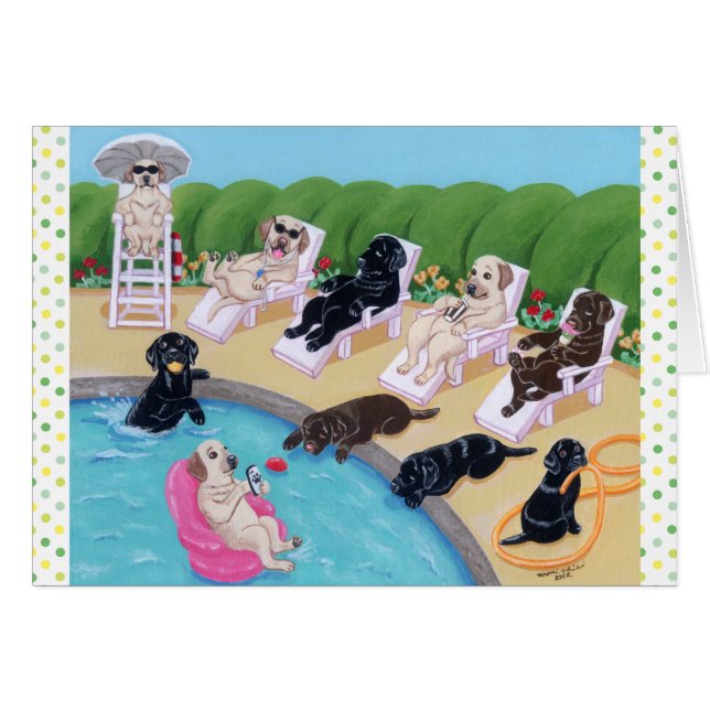 PoolsidepartyLabradors målning Hälsningskort (Framsidan Horizontal)