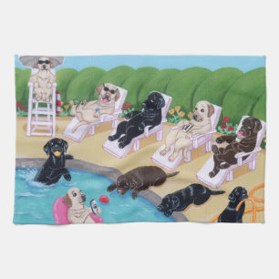 PoolsidepartyLabradors målning Kökshandduk