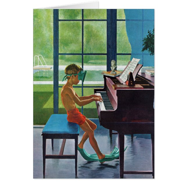 Poolsidepianot övar hälsningskort (Framsidan)