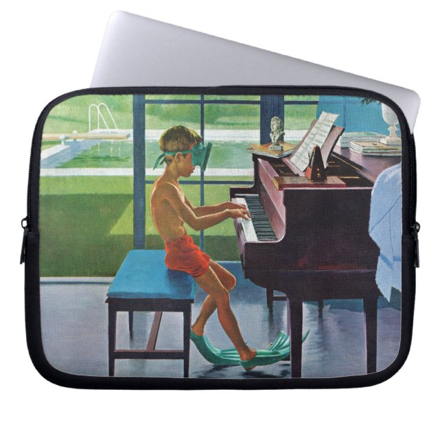 Poolsidepianot övar laptop sleeve (Framsidan)