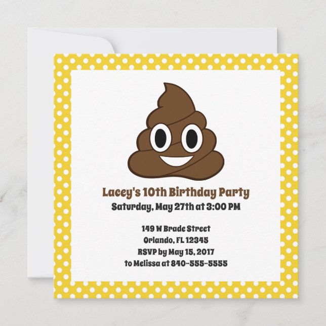Poop Emoji Birthday-inbjudan Inbjudningar (Framsida)