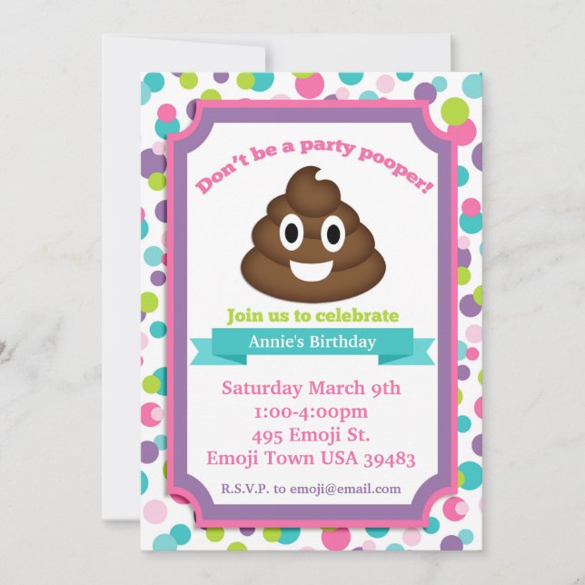 Poop Emoji Girl Birthday-inbjudan Inbjudningar (Framsida)