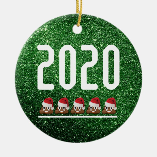 Poop Emoji Santa Grönt Glitter 2020 Suck-jul Julgransprydnad Keramik (Framsidan)