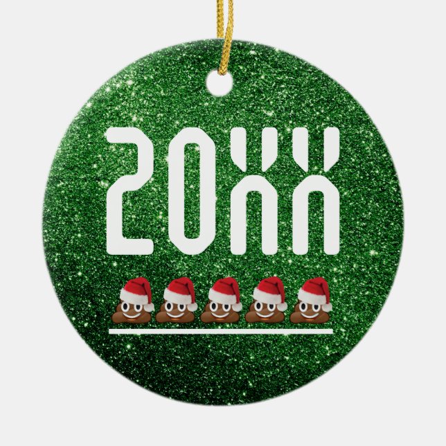 Poop Emoji Santa Grönt Glitter julsucks Julgransprydnad Keramik (Framsidan)