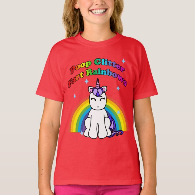 Poop Glitter Fart Rainbows T Shirt (Framsida)
