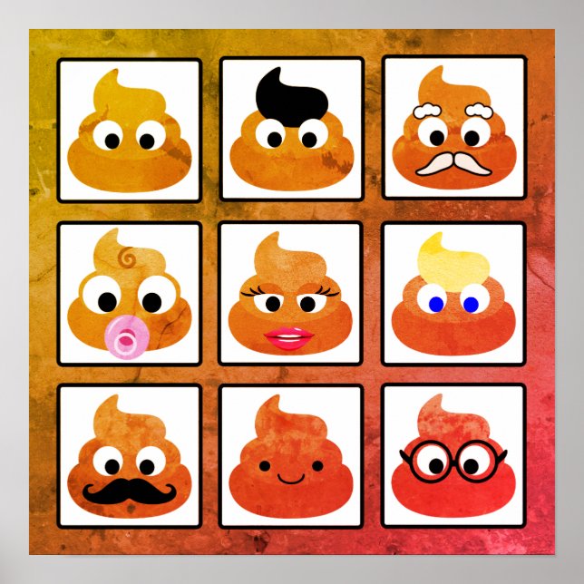 Poop Many Ansikte Vintage Old Papper Poster (Framsidan)