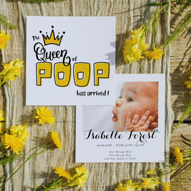 POOP:s drottning har kommit med ett födelsemeddela Inbjudningar (Skapare uppladdad)
