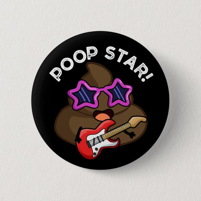 Poop Star Funny Pop Star Pun Mörk BG Knapp (Framsida)