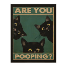 Pooping Funny Cat Bathroom Sign Wood Art