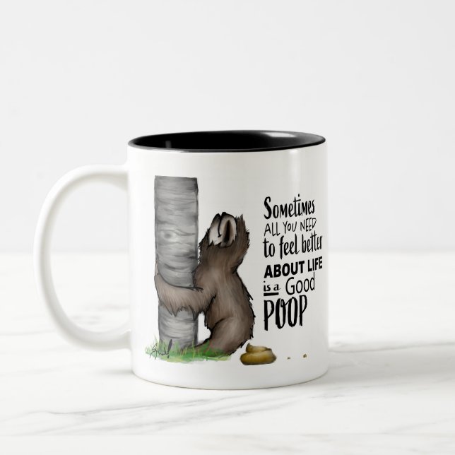 pooping Sloth Två-Tonad Mugg (Vänster)