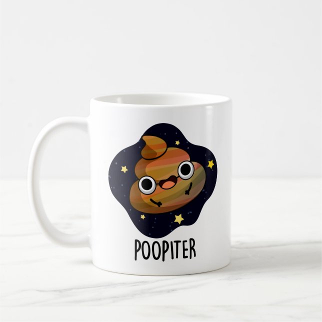 Poopiter Funny Planet Jupiter Pun Kaffemugg (Vänster)