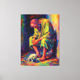 Poor Old Man with Little Dog Heartwarming Canvastryck