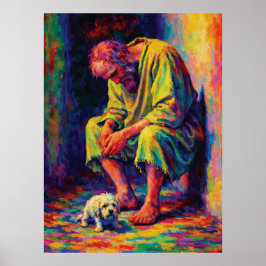 Poor Old Man with Little Dog Heartwarming Poster