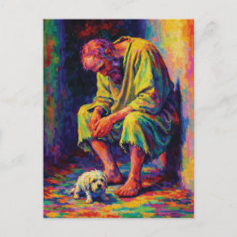 Poor Old Man with Little Dog Heartwarming Vykort