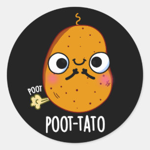 Poot-tato Funny Farting Potato Pun Mörk BG Runt Klistermärke