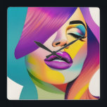 Pop Art 1 Fyrkantig Klocka<br><div class="desc">Bli till en värld av levande uttryck med den här fantastiska popkonsflickans design "Pop Art 1" som blåser upp lila och blått. Den här slående teckningen är en perfekt för dem som kärlek kan stå ut med stil och vara sofistikerad. Den här designen tillför en aning konstnärligt sfläkt till alla...</div>
