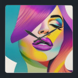 Pop Art 1 Fyrkantig Klocka<br><div class="desc">Bli till en värld av levande uttryck med den här fantastiska popkonsflickans design "Pop Art 1" som blåser upp lila och blått. Den här slående teckningen är en perfekt för dem som kärlek kan stå ut med stil och vara sofistikerad. Den här designen tillför en aning konstnärligt sfläkt till alla...</div>