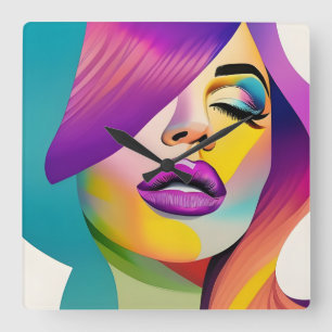 Pop Art 1 Fyrkantig Klocka