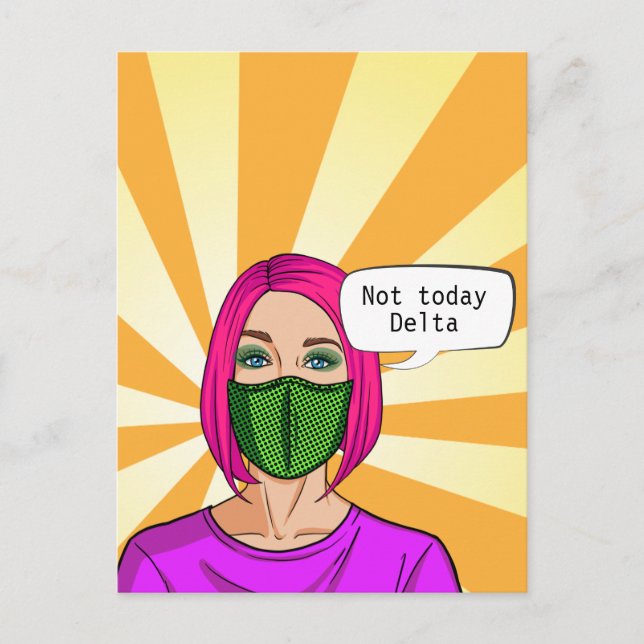 Pop Art 2021 Ansiktsmask Dam Delta Covid Vykort (Framsida)