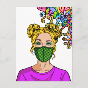 Pop Art 2021 Ansiktsmask Dam Flicka Vykort