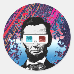Pop Art Abraham Lincoln 3D-glasögon Neon Patriotis Runt Klistermärke