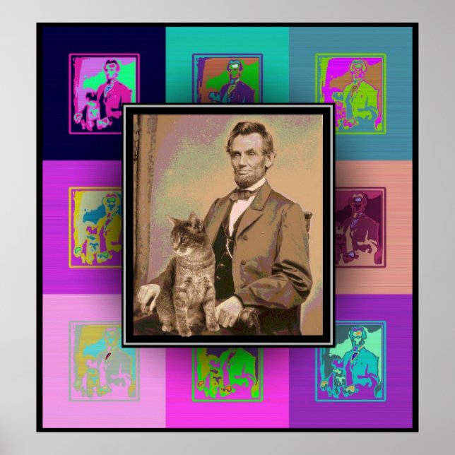 Pop Art Abraham Lincoln och hans katt Dixie Poster (Framsidan)