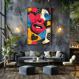 Pop Art Abstracto: Labios y Corazones Fototryck